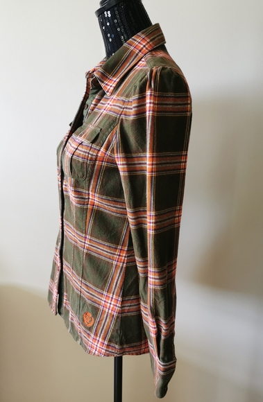 ELand Plaid Green & Orange Flannel Shirt - Picture 3 of 9